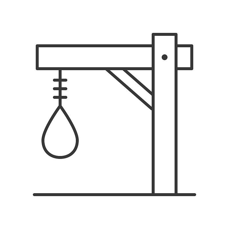 绞刑架，万圣节相关的空心轮廓图标，可编辑的描边