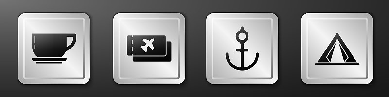 Set Coffee cup, Airline ticket, Anchor and Tourist
