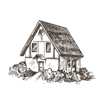 草图图形。的插图。农村建筑。