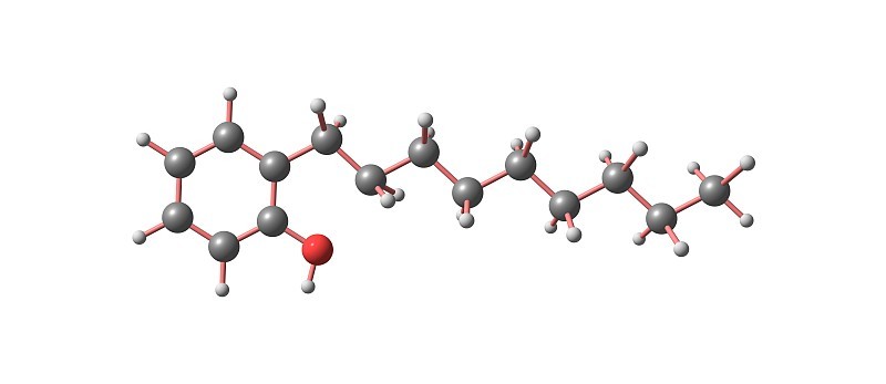壬基酚分子结构孤立于白色