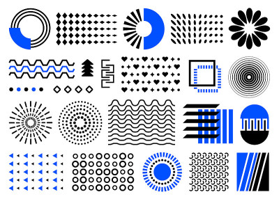 abstract geometric shapes. set of black and blue m