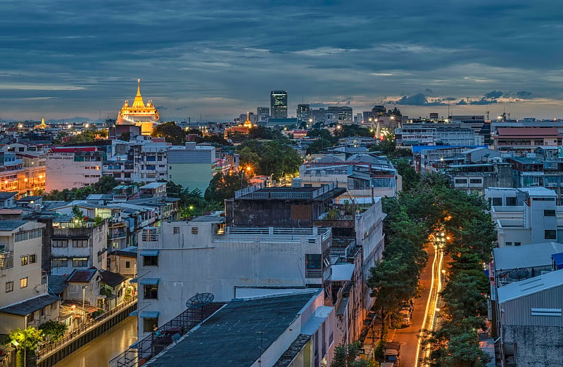 夜景中的泰国曼谷著名地标