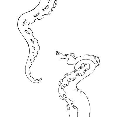矢量素描卡通章鱼触手