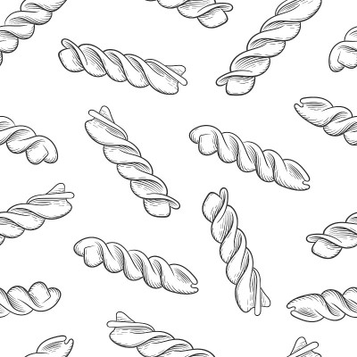 Italian Fusilli pasta, seamless background. Drawin
