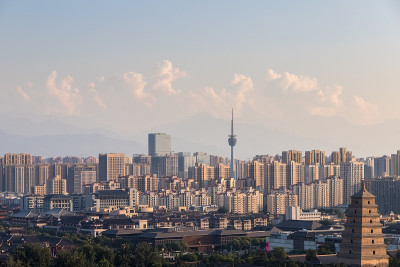 西安黄昏的城市景观