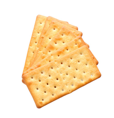 一堆美味酥脆的饼干孤立在白色，俯视图