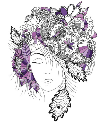 矢量插图女孩与花和蜗牛在她的头