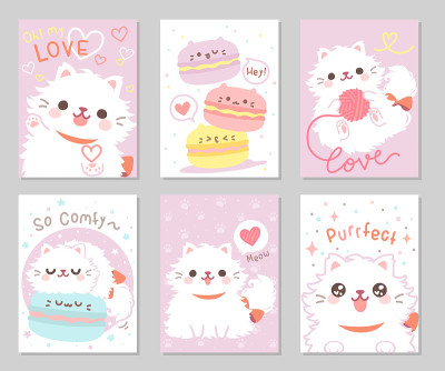 Cute white Persian cat set -Rectangle