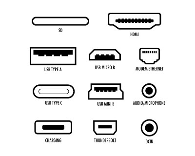U s b计算机通用连接器图标Mini, micro, lightning, A型，b型，C型插头设