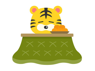 图例的老虎在一个kotatsu。