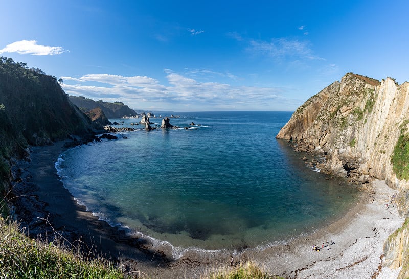 阿斯图里亚斯北部海岸的Playa de Silencio海滩。西班牙