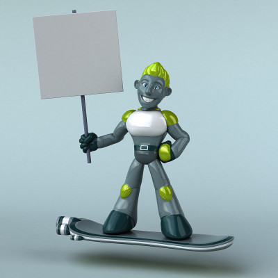 有趣的绿色机器人- 3D插图