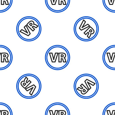 虚拟现实眼镜图标隔离无缝模式上的白色背景。立体3d vr面具。色彩斑斓的轮廓的概念。向量