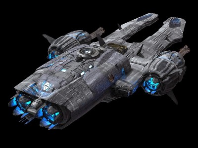 宇宙飞船孤立在一个黑色的背景3d插图