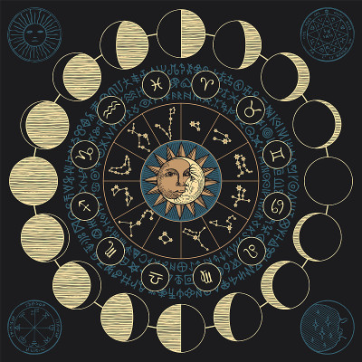 矢量旗帜与太阳，月亮和月相