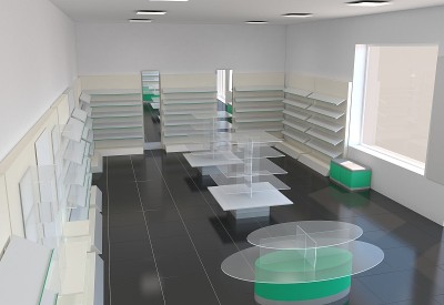 商店，商场，购物中心，室内可视化，3D插图
