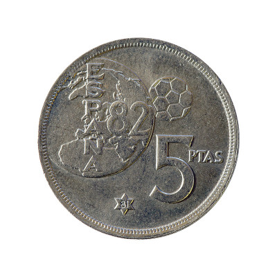 银币宏观隔离白色:5西班牙比塞塔