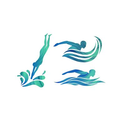 游泳者的矢量剪影。游泳学校的游泳池标志，比赛图标和符号的概念。