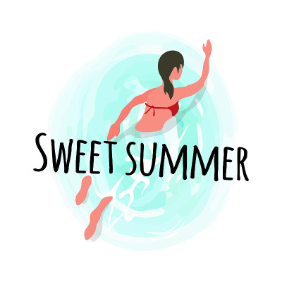 甜美的夏天，在蓝色的水里游泳的女人