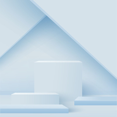 抽象背景与蓝色几何3d讲台。矢量图