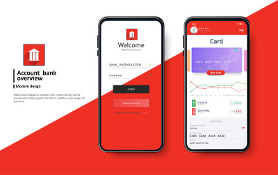 Banking red App UI Kit for responsive mobile app o