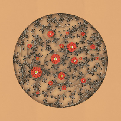 黑色纸花背景在圆剪框架