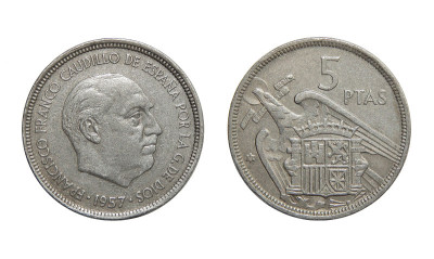 1957年西班牙5比塞塔硬币