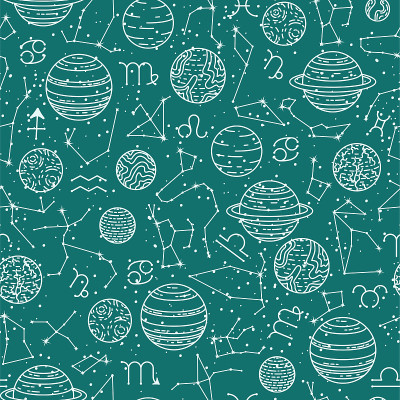 矢量无缝星相模式与行星和星座。
