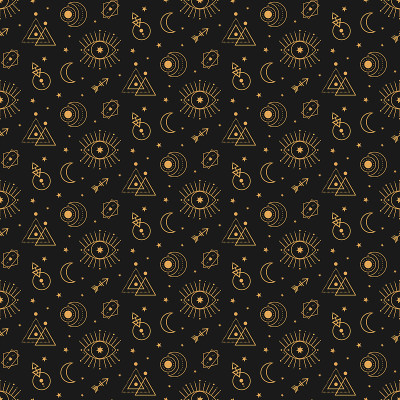 天文塔罗牌占星金色无缝图案在黑暗的背景