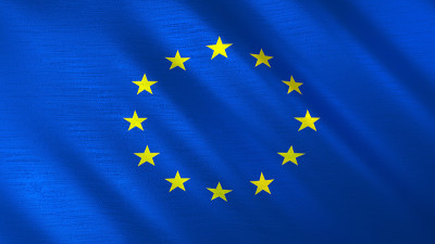 Fluttering flag of European Union Shine, metallic 