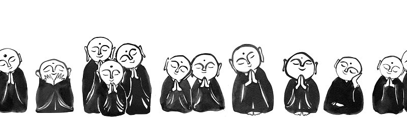 无缝横纹与小日本菩萨齐佐。传统的日本水墨画。