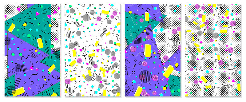 Set of retro pattern. Pop art color background.