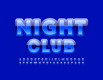 向量蓝色标志夜总会。艺术字母和数字。