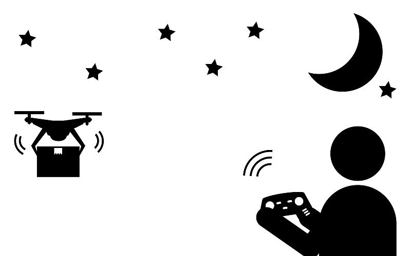 简单的图标表明无人机法规，禁止夜间飞行