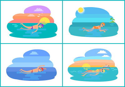 蝶泳仰泳风格设置矢量插图