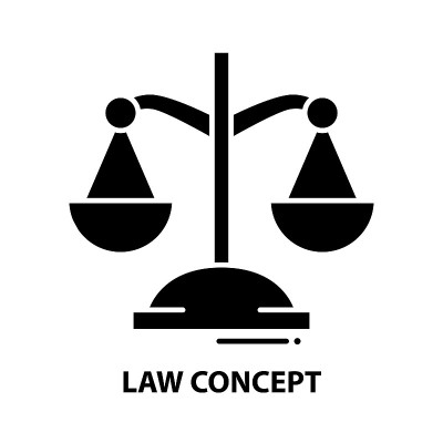 法律概念图标，黑色矢量符号与可编辑的笔画，概念插图