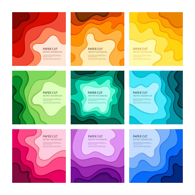 Paper cut vector abstract background set