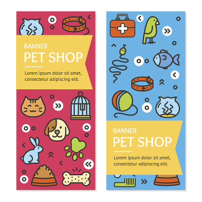 宠物店传单横幅海报套。向量