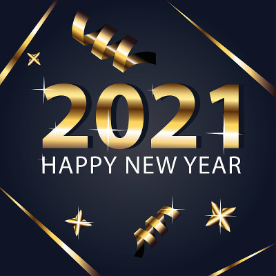 2021年新年快乐，五彩纸屑金风格矢量设计