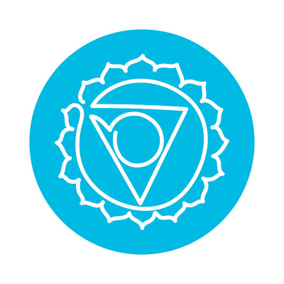 Vishuddha图标。一行。第五个喉部脉轮。向量蓝线符号。骶迹象。冥想