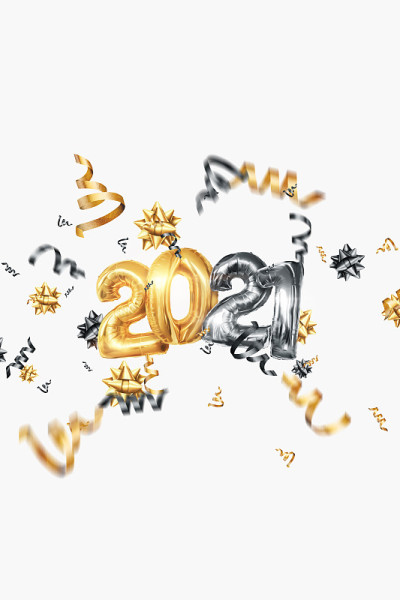 题词2021金色气球上的灯光背景，创意的背景。新年快乐，白牛年，传单，海报，A4纸。3D插图，3D渲