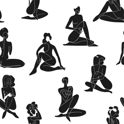 无缝背景与黑白插图剪影女性身体