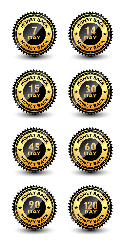 Powerful money back guaranteed badge, seal, sign, 