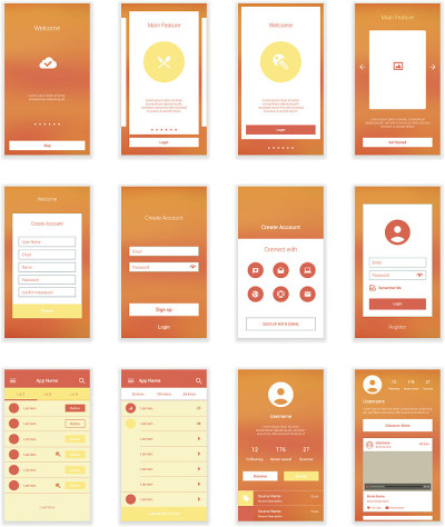 手机屏幕用户界面工具包。现代用户界面UX, UI