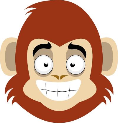 矢量表情插图卡通猴子的头与快乐的表情，微笑显示所有他的牙齿v