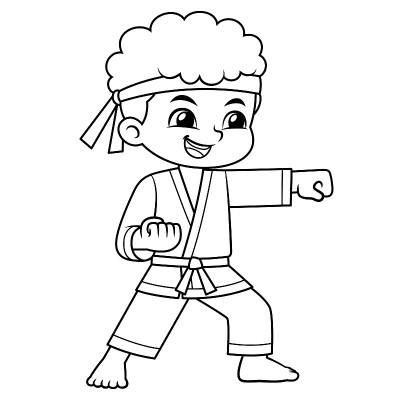 空手道男孩表演拳法BW