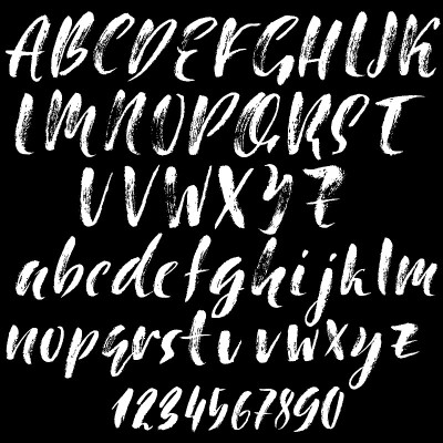 手绘干刷字体。现代刷刻字。摇滚风格的字母。矢量插图。