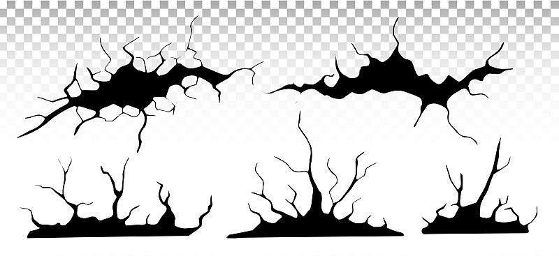 地面裂缝。地震和地面产生裂缝、孔洞效应、龟裂和破坏墙体纹理。矢量插图地震，崩溃，破坏