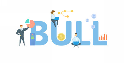 Bull. Concept with keyword, people and icons. Flat