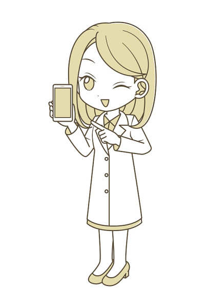 穿着实验服拿着手机的女人。